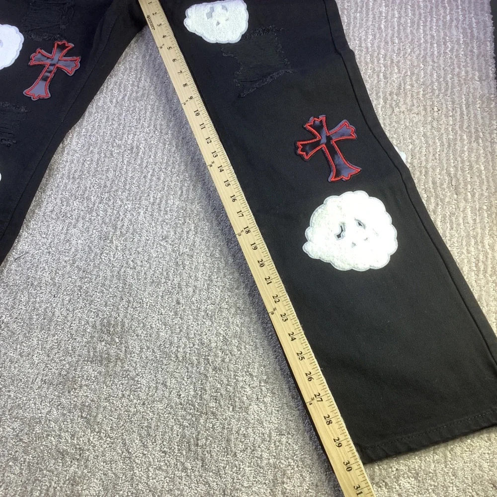 Watson Denim Jeans Black Embellished Cross Cloud Applique Mens Size 32 x‎ 30 NWT